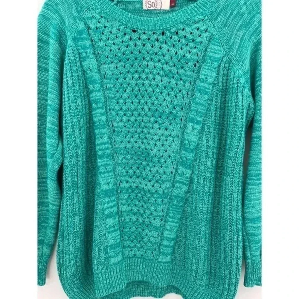 SO‎ Long Sleeve Pullover Sweater Juniors Teal Size Large